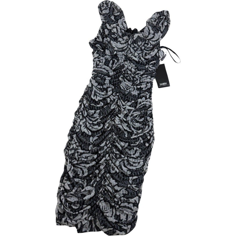 White House Black Market Ruched Mesh Sheath Dress Black White Floral 8P
